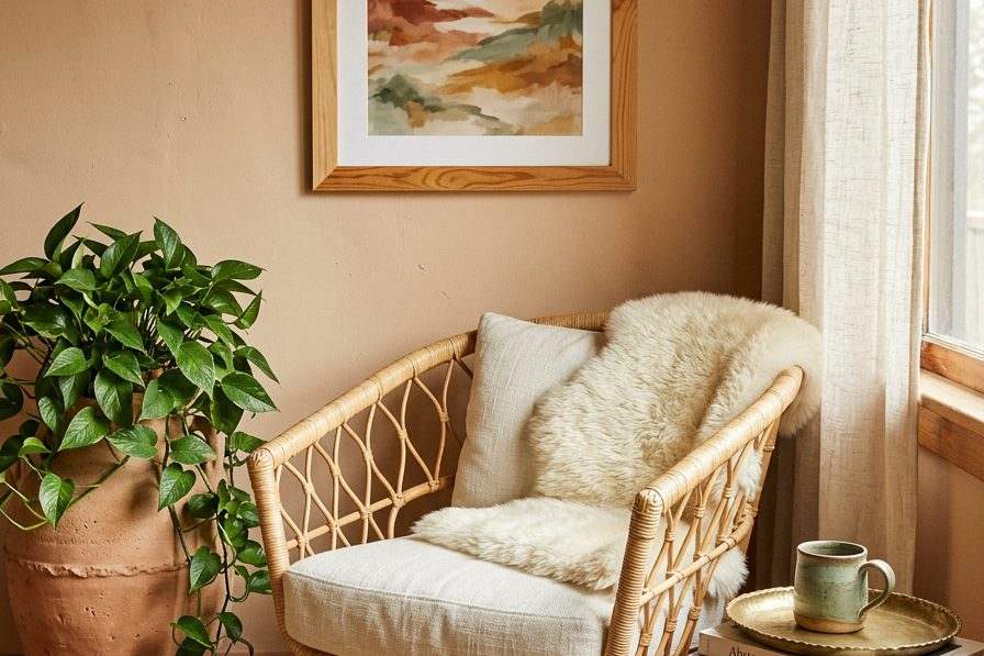 AI-generated boho nook mockup for the print shop